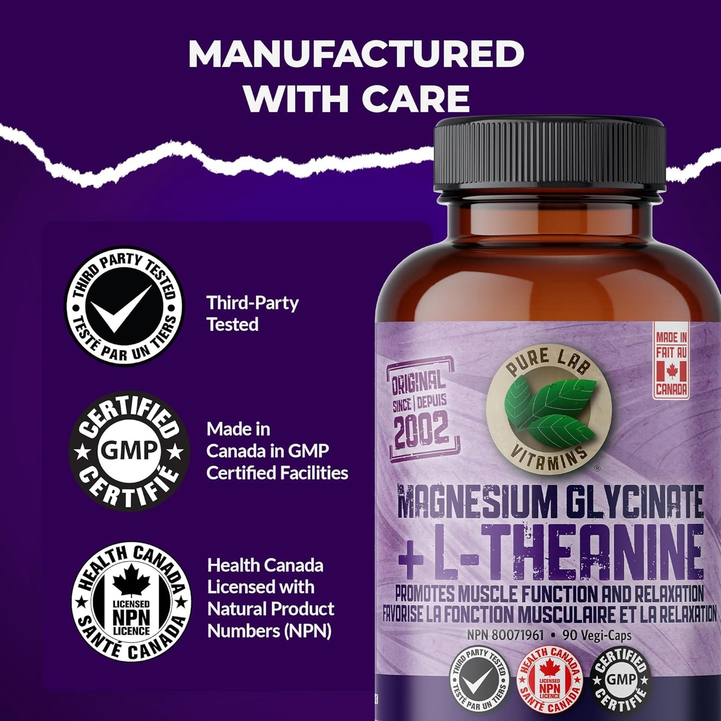 PURE LAB VITAMINS Magnesium Glycinate + L-Theanine (75/150 mg - 90 veg caps)