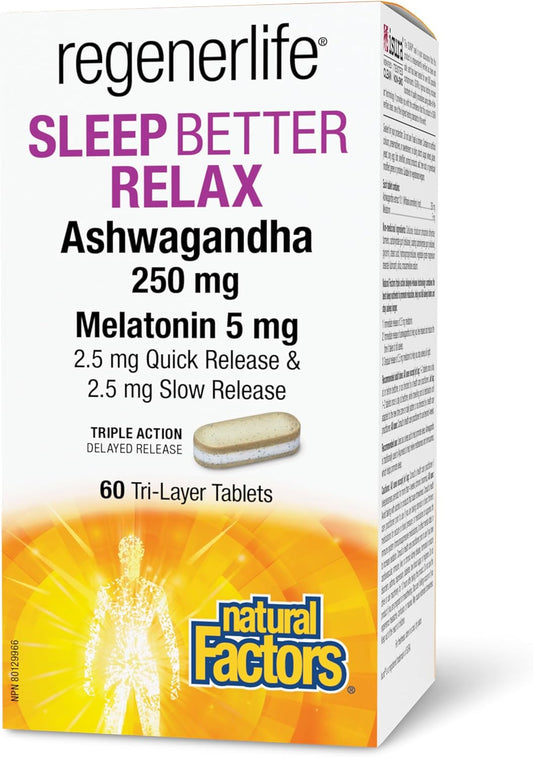 Regenerlife Ashwagandha and Melatonin supplement packaging on a white background