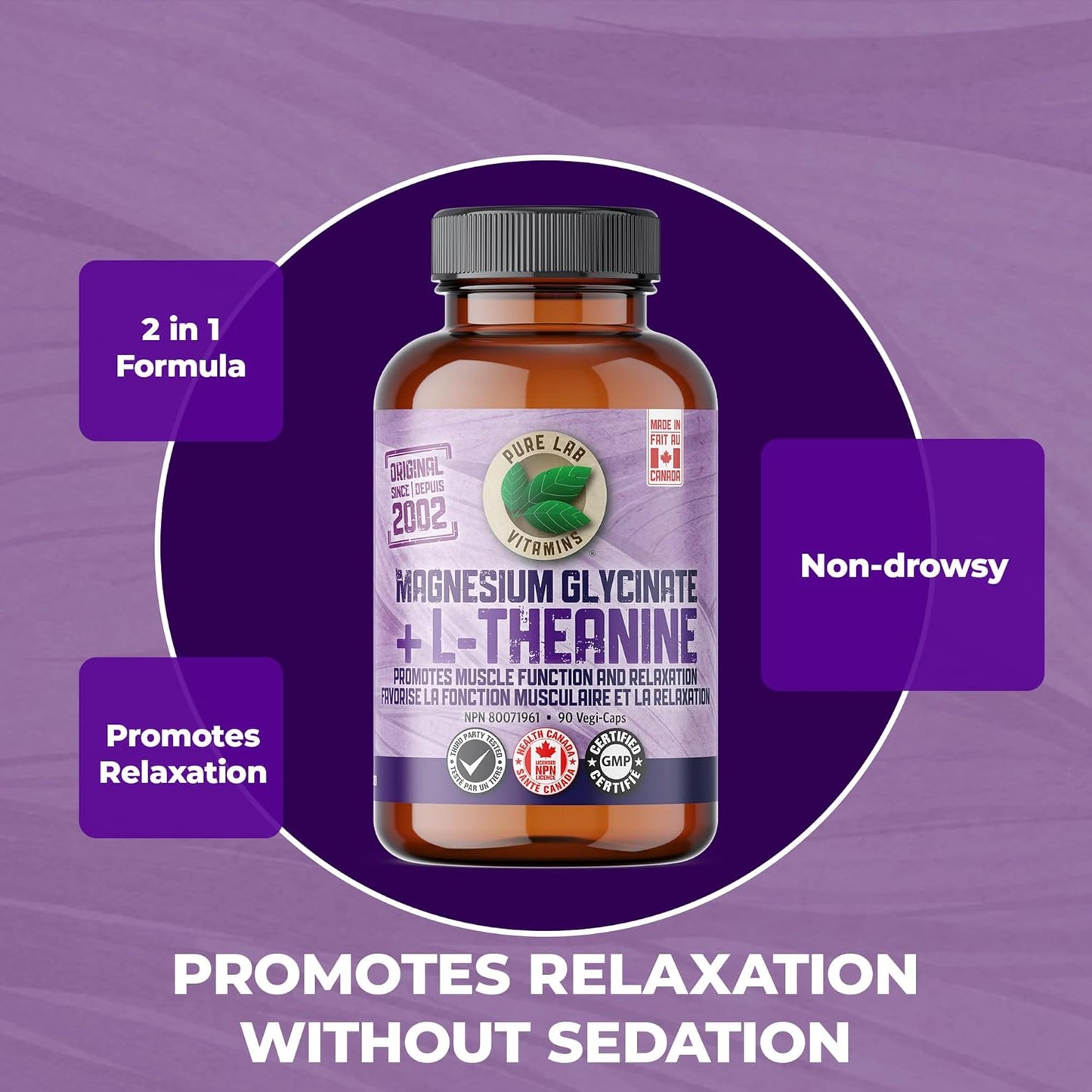 PURE LAB VITAMINS Magnesium Glycinate + L-Theanine (75/150 mg - 90 veg caps)
