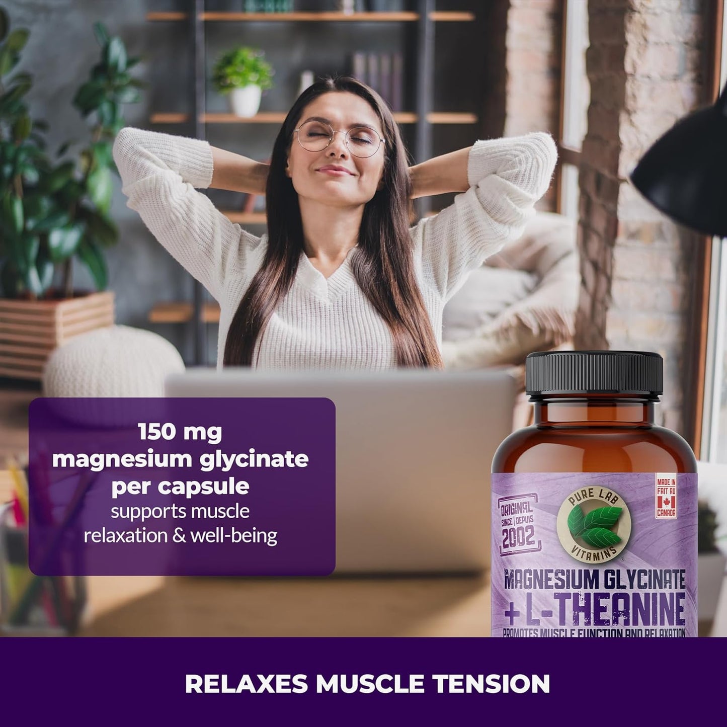 PURE LAB VITAMINS Magnesium Glycinate + L-Theanine (75/150 mg - 90 veg caps)