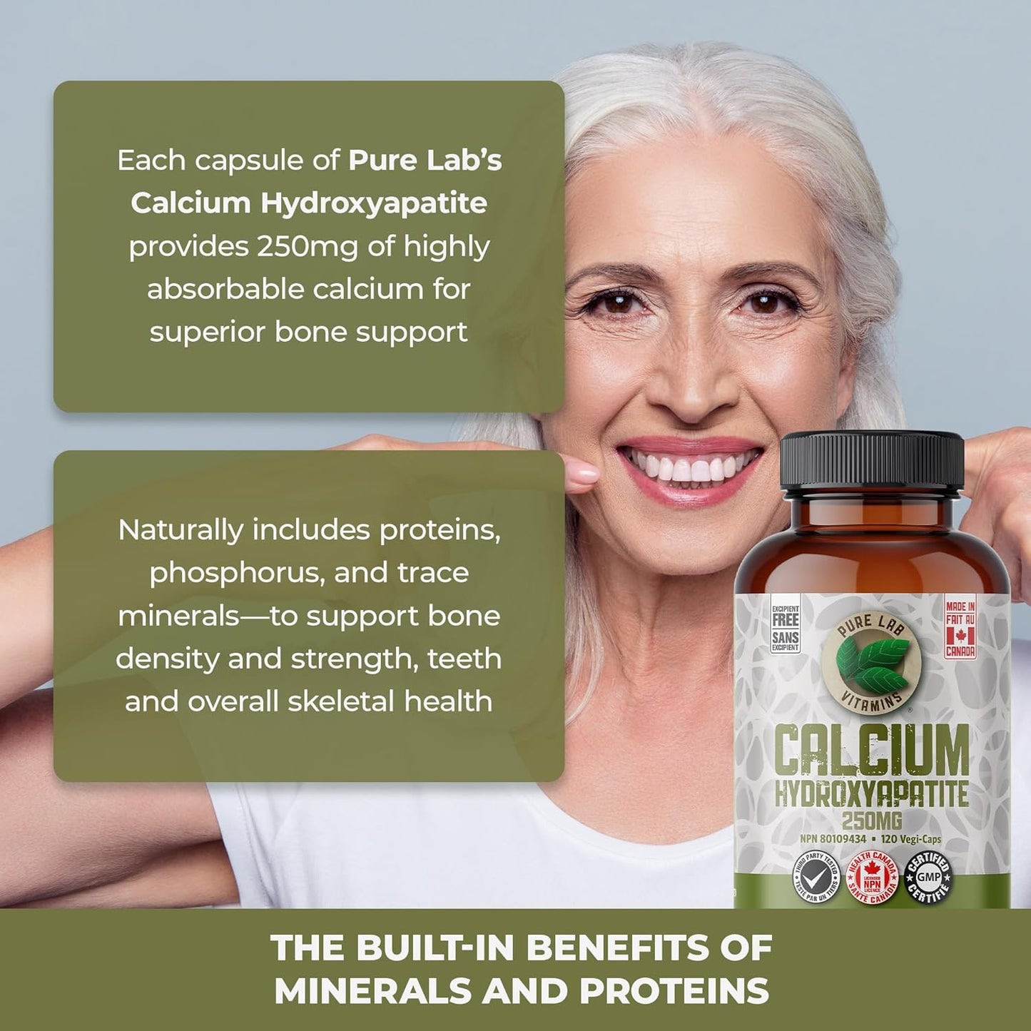 PURE LAB VITAMINS Calcium Hydroxyapatite (250 mg - 120 veg caps)