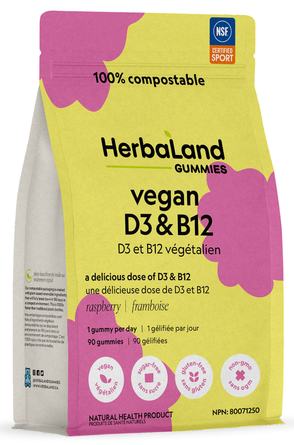 HERBALAND Vegan D3 & B12 (Raspberry - 90 gummies)